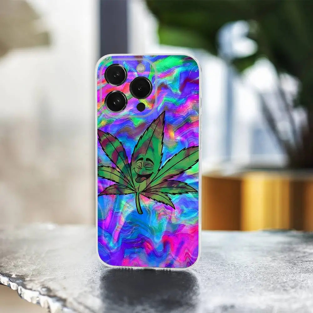 Color Art High Weed telefoonhoesje voor iPhone 16,15,14,13,12,11 Pro,Max,Plus,X,XS,XR,SE,Mini transparante zachte hoes