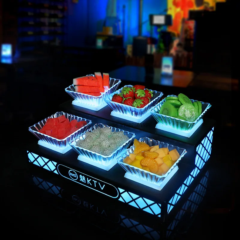 

Bar luminous six-grid fruit plate fruit rack led charging grid wrought iron ladder two-layer KTV snack plate