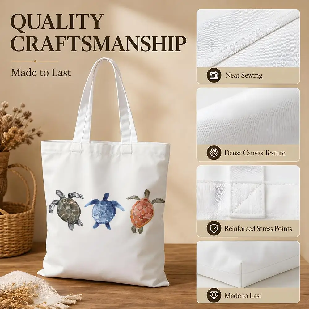 Sea Turtle Storage Bags Canvas Tote Bag Women Large Capacity Reusable Shopping Shoulder Bag Daily Handbag