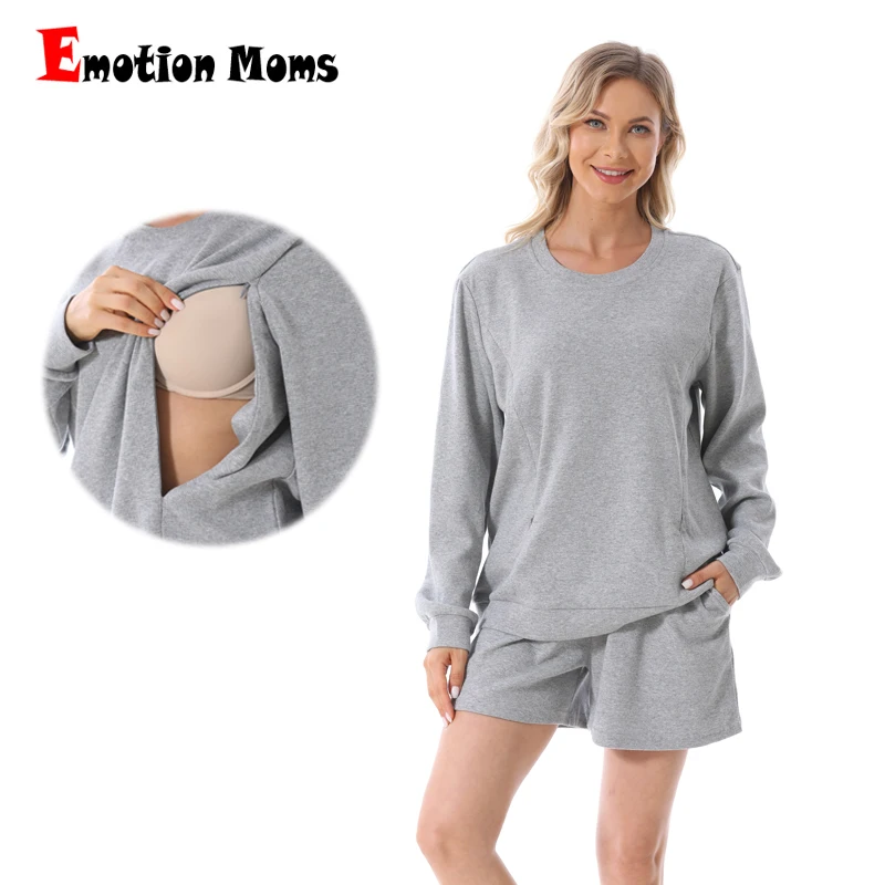 Schwangere Frauen 2 stücke Set Sweatshirt und Shorts Hose Sommer Stillen Bluse und Shorts Sets Umstands anzug Kleidung