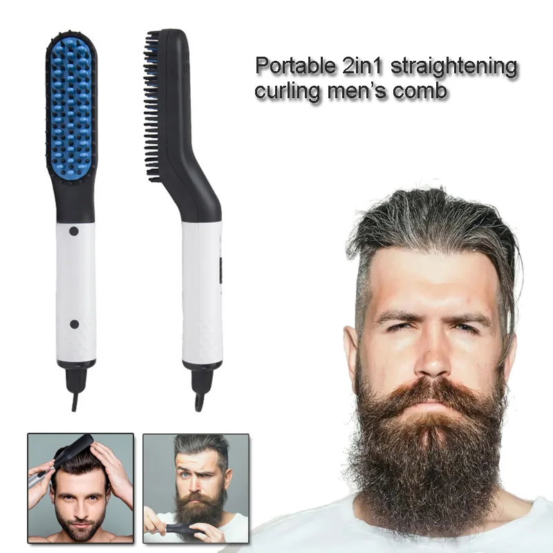 Multifunction Men Beard Straightener Brush Quick Heating Flat Curling Anti-Scald  Hair Styling Comb Tools