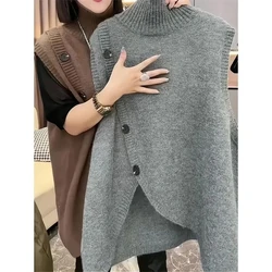 Autumn Winter High Collar Female Vest Advanced Ladies Waistcoat European Sweater Women Sleeveless Top 