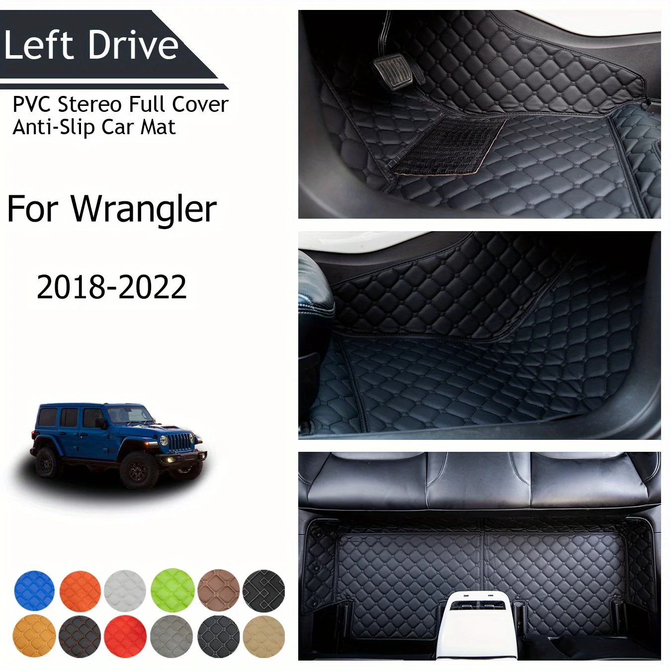 

TEGART 【LHD】For Jeep For Wrangler 2018-2022 Three Layer PVC Stereo Full Cover Anti-Slip Car Mat Car Floor Mats Car Accessories