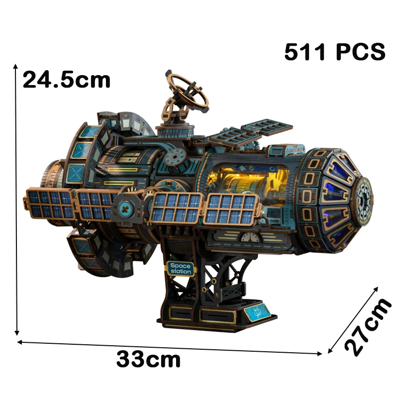 DIY خشبية مصغرة أطقم منمذجة الفضاء موضوع سلسلة المركبة الفضائية نموذج 3D لغز مع ضوء الموسيقى لهدايا عيد ميلاد الأصدقاء #6