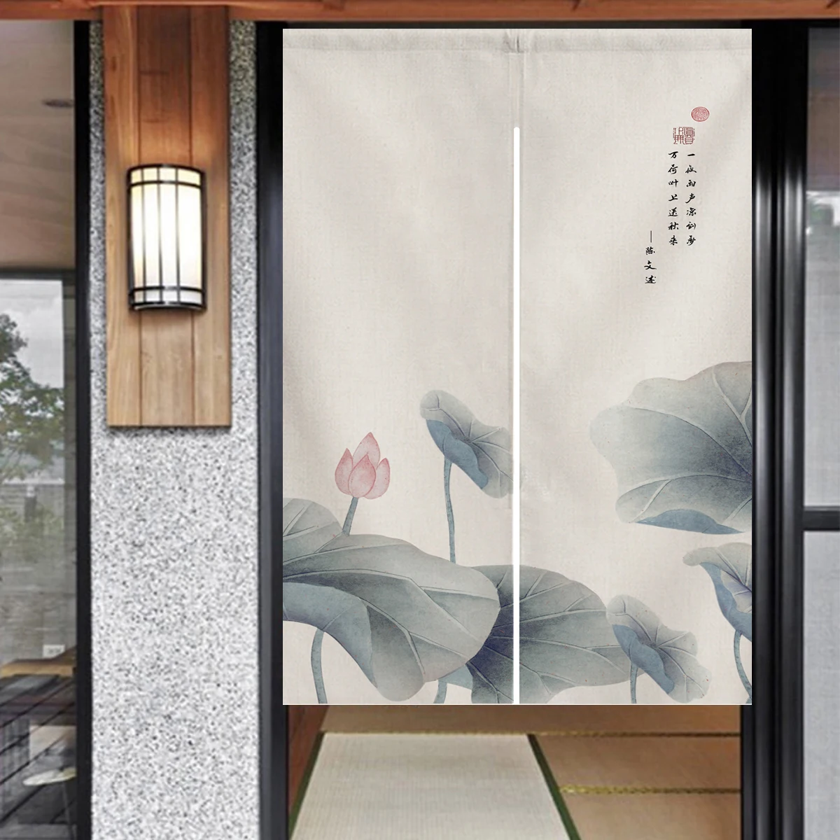 

Chinese Lotus Door Curtain Japanese Noren Willow Cat Door Curtain Room Poster Decoration for Bathroom