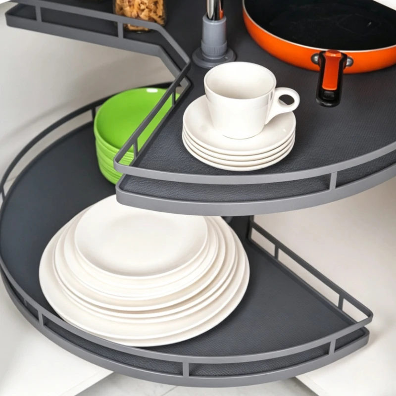 Rotatable Cabinet Corner Basket Kitchen Stainless Steel Double Storage Shelf Cabinet Pull Out Organizer Dishes Closet Home Decor