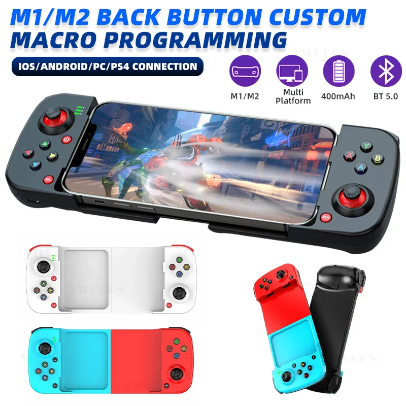 Controle de Jogo Sem Fio D3 para Celular, Compatível com iPhone/Samsung/Android/Switch, Joystick Esticável com Turbo Macro
