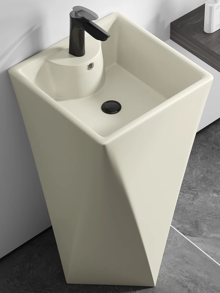 Lavabo de columna de viento de crema, suelo integrado, baño de pie, unidad pequeña para exteriores, fregadero vertical de cerámica