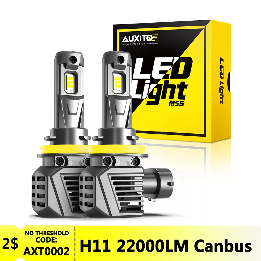 

AUXITO 2Pcs Canbus LED H8 H11 22000 lumen 120W Headlight 9012 HIR2 HB3 9005 6500K 12V 7035 CSP Lamp With Fan Turbo Error Free