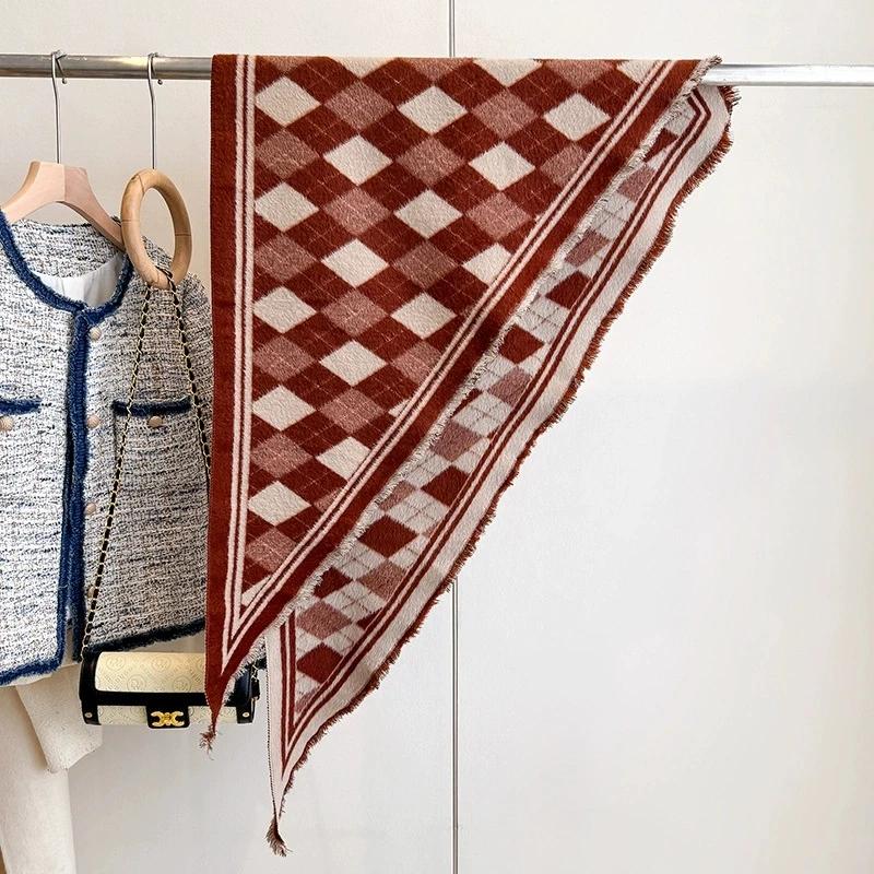 Damska dwustronna chusta trójkątna z imitacji kaszmiru, peleryna, okrycie wierzchnie, ciepła chusta w szachownicę, szale i etole.