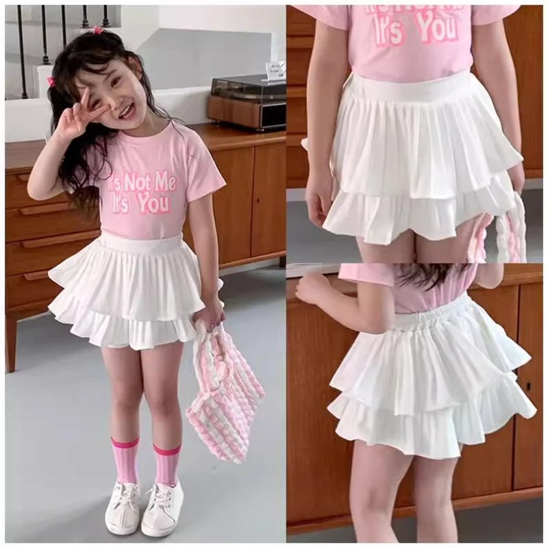 Summer Girls White Pleated Cake Skirt Toddler Fluffy Tutu Skirt Cute Baby Princess Dress Short Skirts Kids Fashion Skort 2025