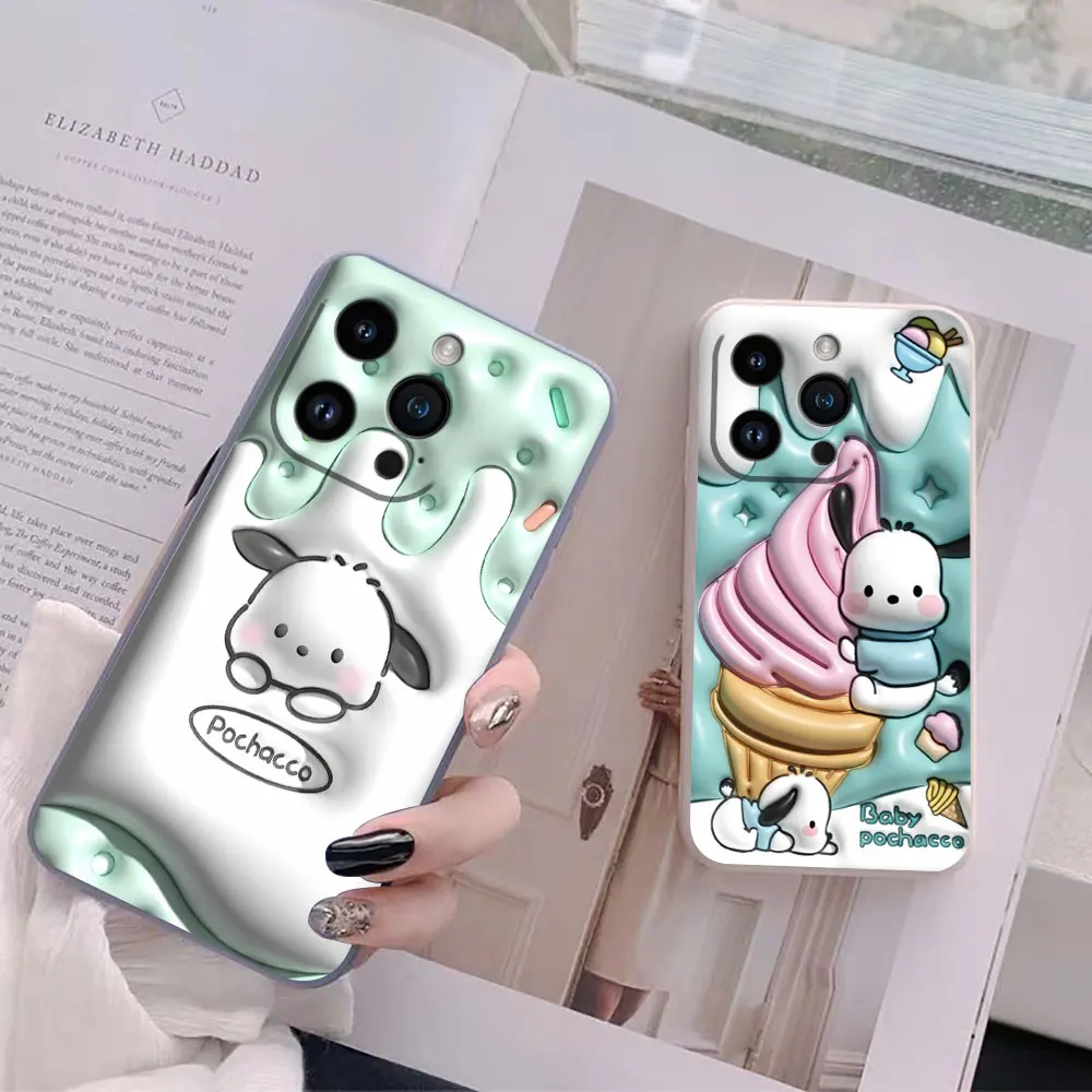 Cartoon Cute Pochacco Phone Case For iPhone 14 13 12 11 Pro XS Max Mini X XR SE 7 8 6 15 Plus Colour Liquid Case Funda Shell