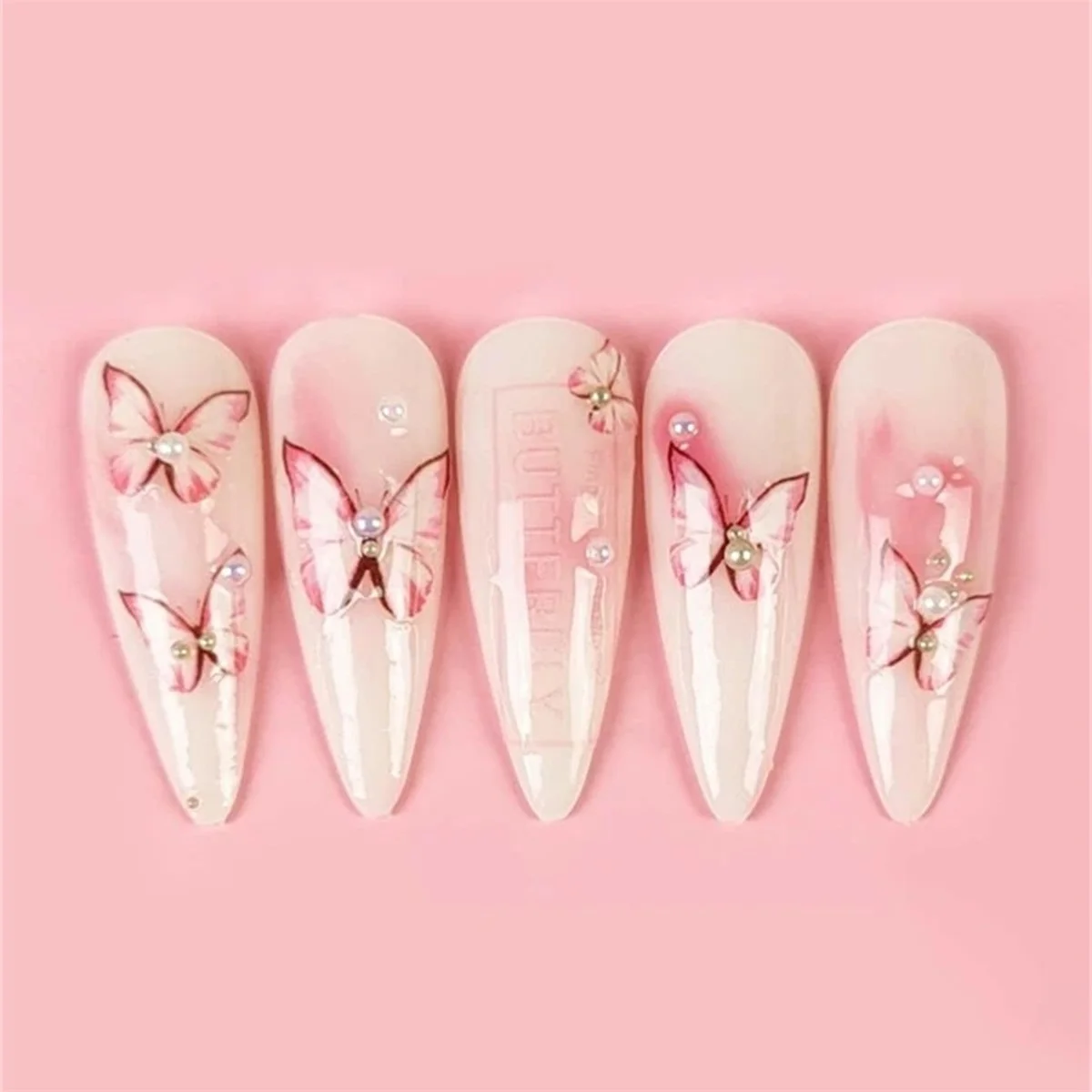 Adesivos de borboleta gradiente rosa e branco para nail art, estilo kawaii, transferência adesiva, decorações, decalques, diy, 1pcs, 5d