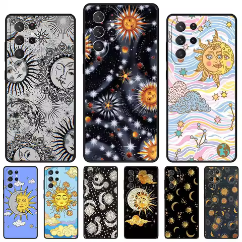 Funny Sun Moon Face phone case For Samsung Galaxy S24 S23 S22 Ultra Note 10 20 Plus S8 S9 S10 S20 S21 FE Cover