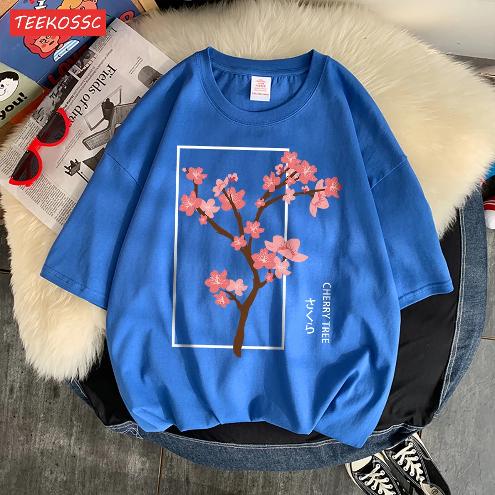 Cherry Tree In Full Bloom T-Shirt Men'S Shoulder Drop Retro T Shirts Fashion Originality Tshirt Normcore Loose Short Sleeved