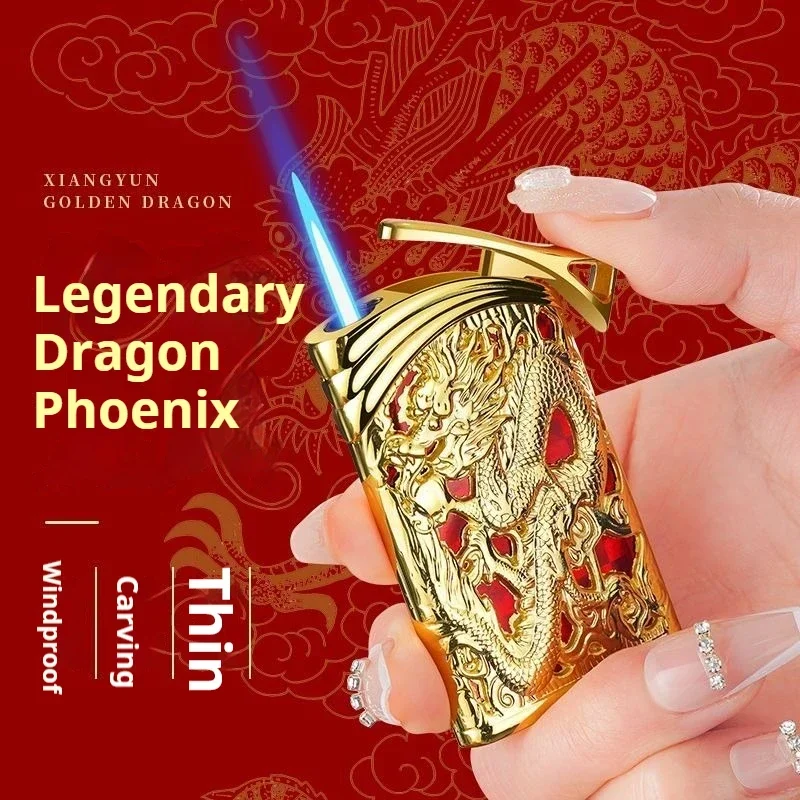 2024 New Lighter Windproof Inflatable Embossed Lighter Straight Flame Dragon And Phoenix Pattern Cigarette Lighter Smoking Gift