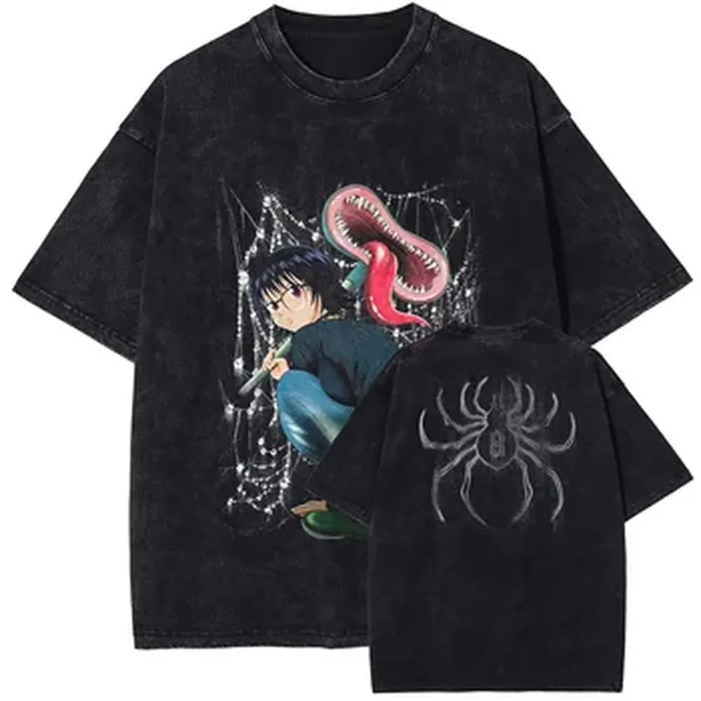 Manga HUNTER×HUNTER Print T-shirt For Men Women Clothing Vintage Washed Oversized T Shirt High Quality Cotton Short Sleeve Tees