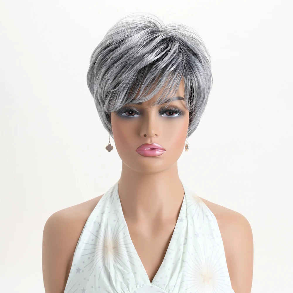 10 Inch Natural Synthetic Silver Gray Wigs For Women Short Curly Suitable For Daily Christmas Weddings Parties Halloween