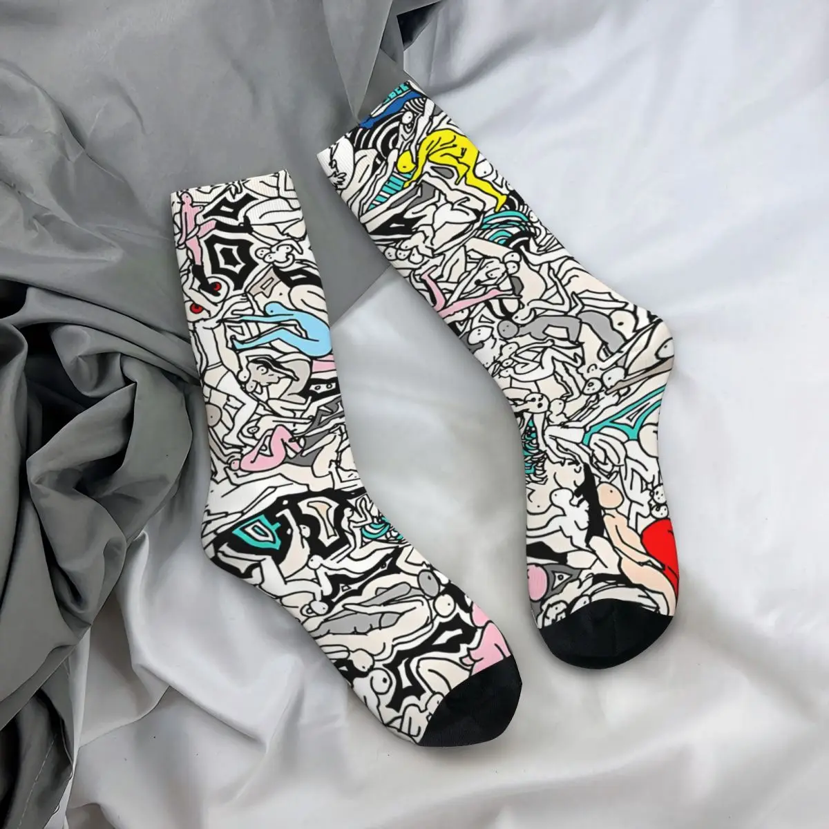 Funny Crazy Sock for Men Kamasutra LOVE Doodle Vintage Breathable Pattern Printed Crew Sock Casual Gift