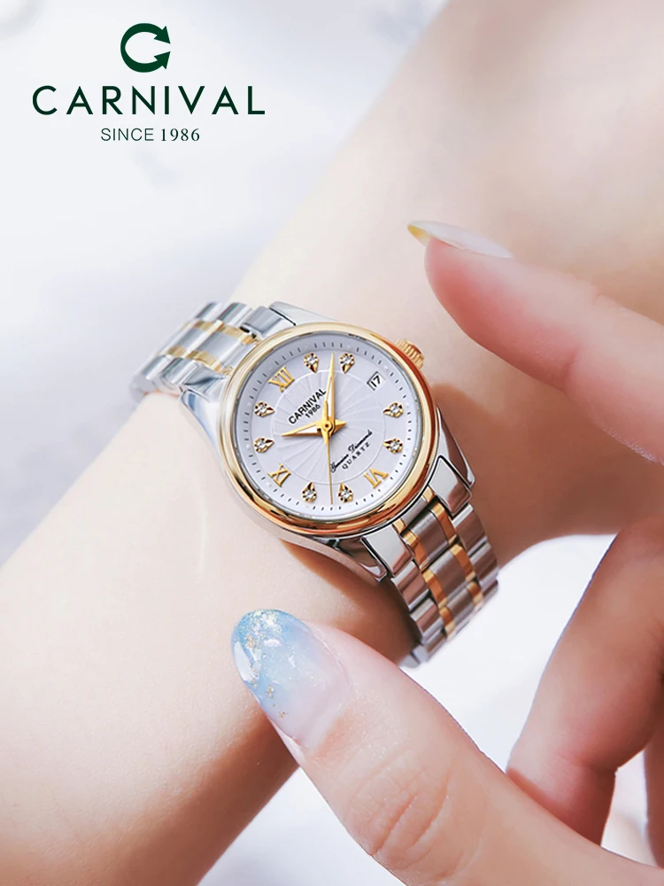 Switzerland CARNIVAL Luxury Automatic Mechanical Women's Watch Sapphire Crystal Waterproof Diamond Dial Date Function C8830L
