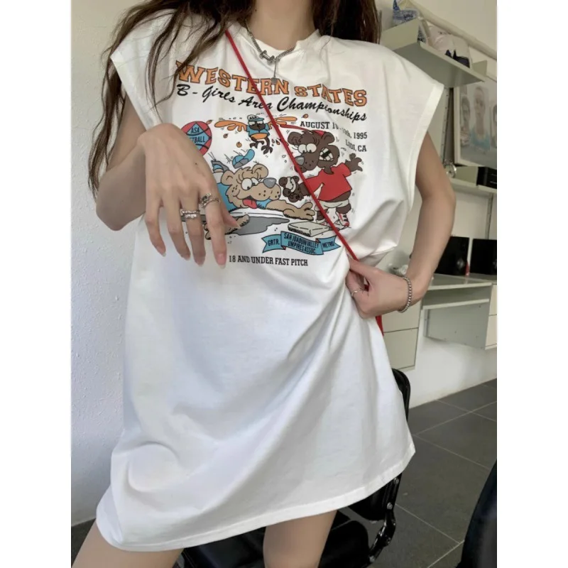 Retro Cotton Thin Sports Vest Sleeveless T-shirt Women's Summer Wear Loose Basketball  Top