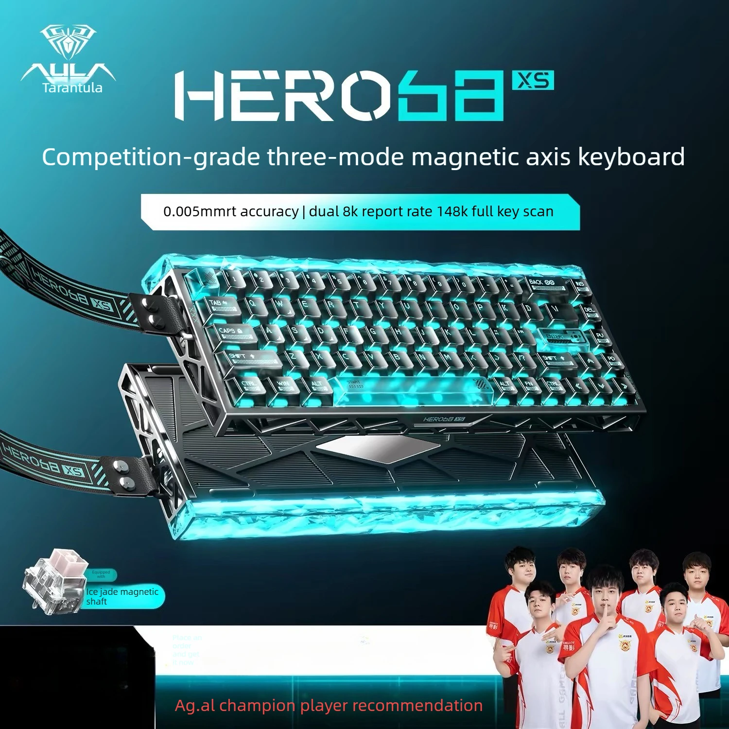 AULA HERO68 XS 68 Keys Magnetic Axis Gaming Keyboard, Three-Mode, 0.005mm Accuracy, Dual 8K, RGB Backlit for Esports Gamers