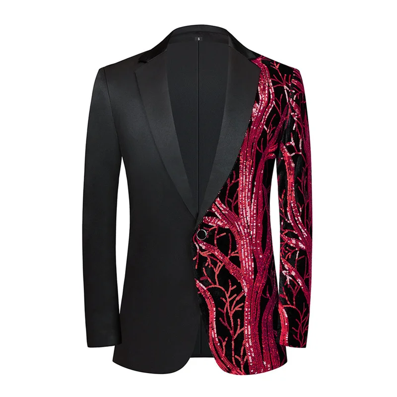 Fashion Men's Wedding Ball Party Dress Suit Single Button Splicing Jacket Singer Stage Performance Luxurious Sequined Blazers