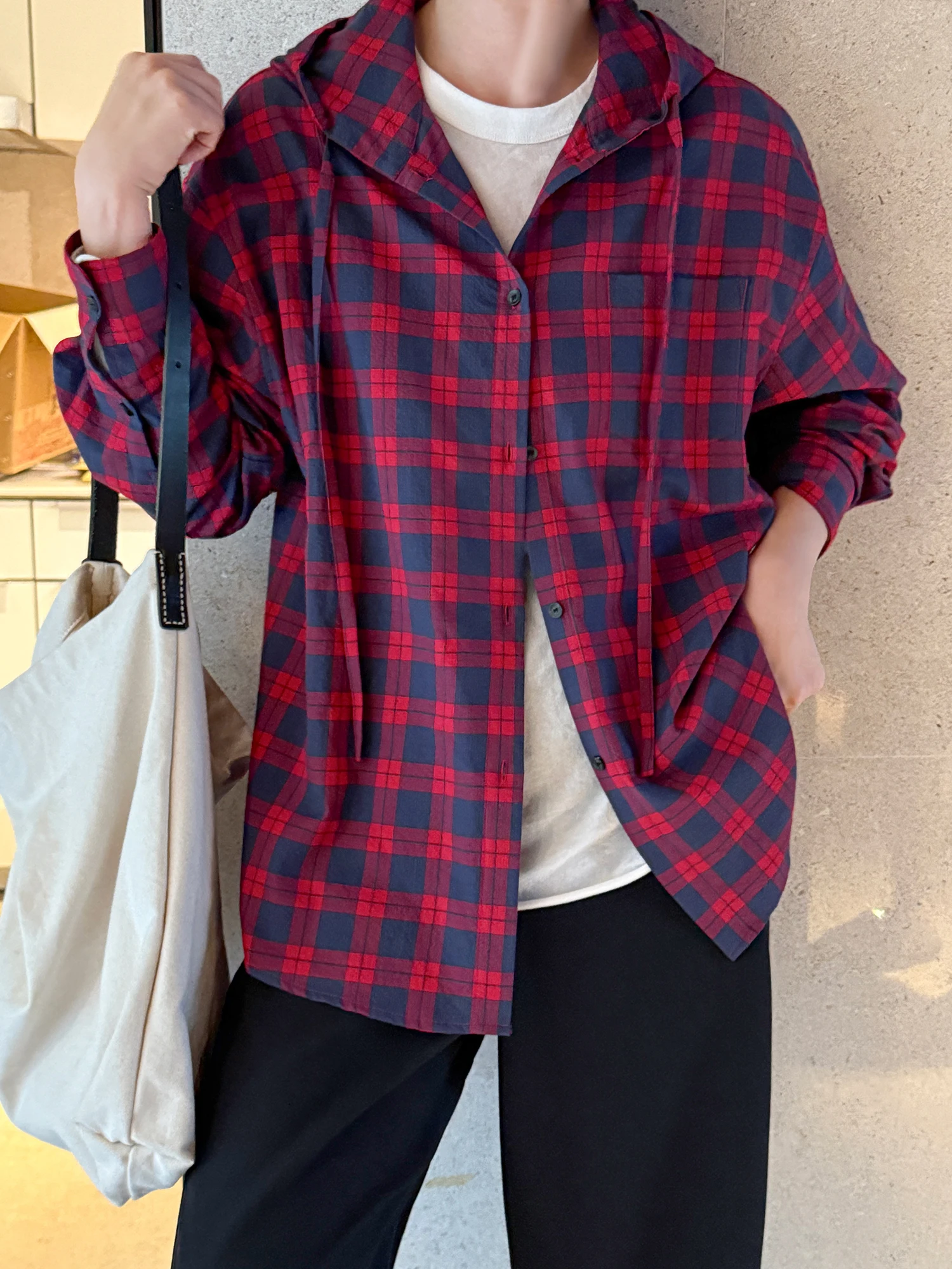 

Artistic Plaid irt Jaet Worn as an Outerwear Early Autumn Super Beautiful Top Women's Loose Fit Breathable Cotton Lo...