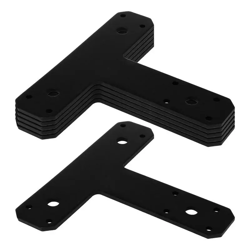 

Black Flat T Brackets Iron Heavy-Duty Mending Plates for Wood Brace Pergola Connector for Cracks, Post-and-Beam Connectors,6Pcs