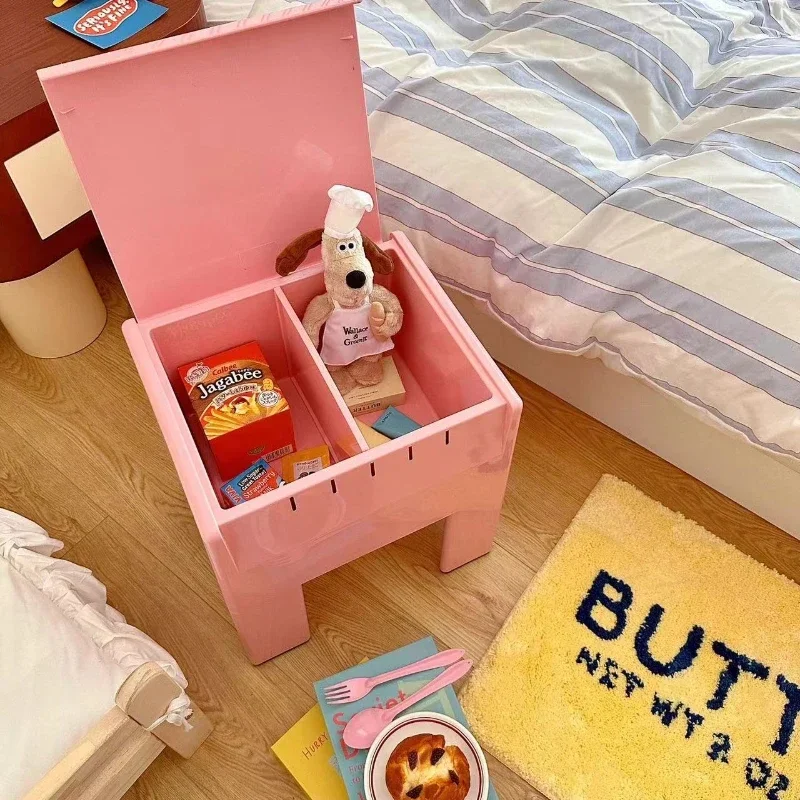 Mesita de noche moderna y sencilla F32, caja de almacenamiento rosa, mesa auxiliar para sofá, mesa de té pequeña para el hogar con gabinete de almacenamiento abatible