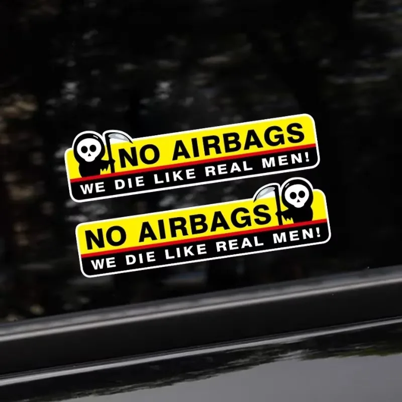 

2PCS NO AIRBAGS We Die Like Real Men Funny Car Sticker Decal Safety Warning Sticker Visor Window Graphic Waterproof