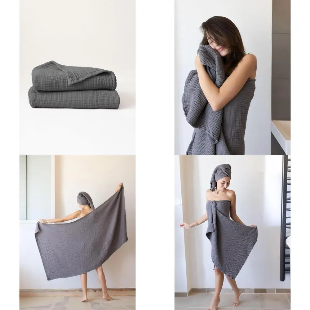 

Большой набор банных полотенец размером 32x67 дюймов, 2 шт., 100% турецкий хлопок, мягкие, тонкие, быстросохнущие, безворсовые полотенца, темно-серые, идеально подходят для всех