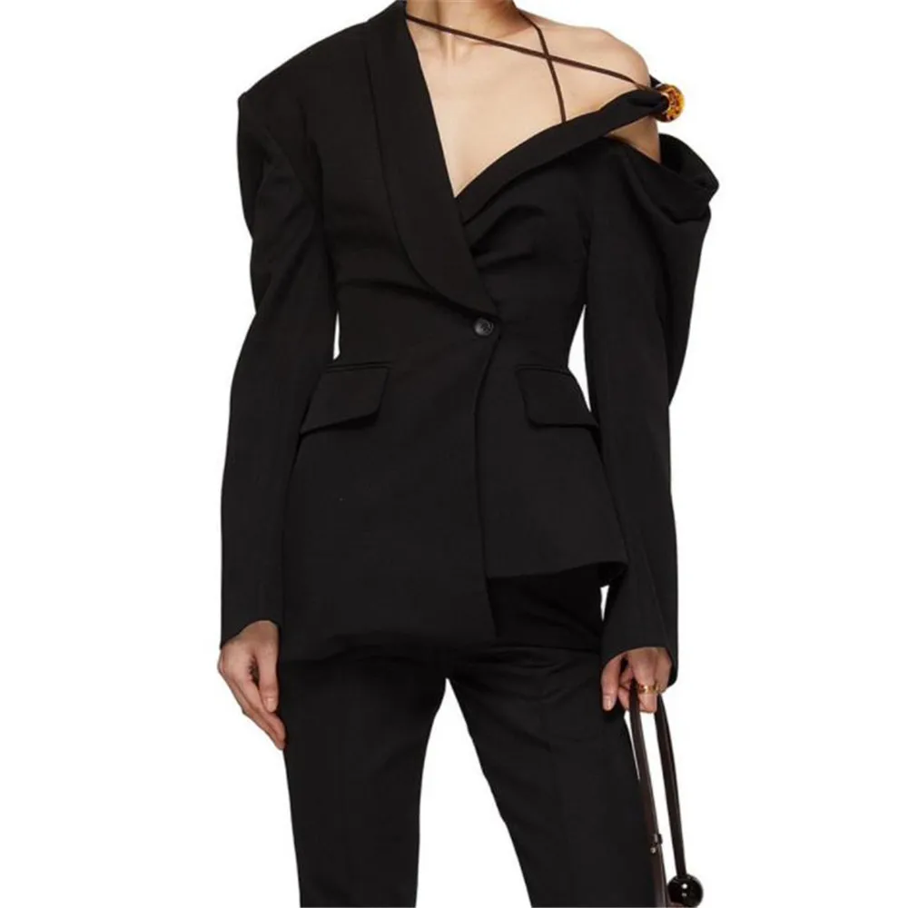 2023 New Off Shoulder Asymmetric blazer for Women Fashion bandage Suit Jacket Mujer Y4002