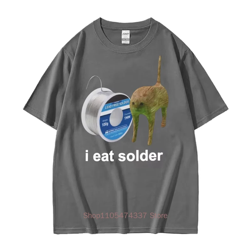 Ich esse Lötmittel – Lustiges Katzen-Meme-T-Shirt für Herren und Damen – Modische Freizeit-T-Shirts aus hochwertiger Baumwolle für den Sommer – Detail 6