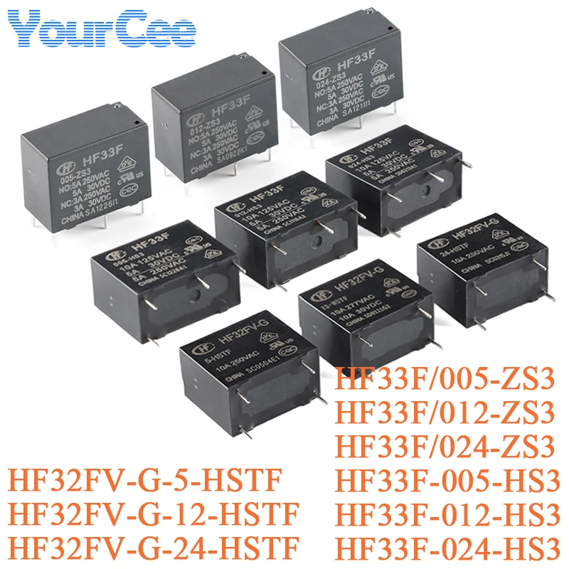 2PCS Ultra-Small Medium Power Relay HF32FV HF32FV-G/5-HSTF 12-HSTF 24-HSTF DC 5V 12V 24V 4Pin HF33F/005-HS3 012-HS3 HF3FF 5Pin