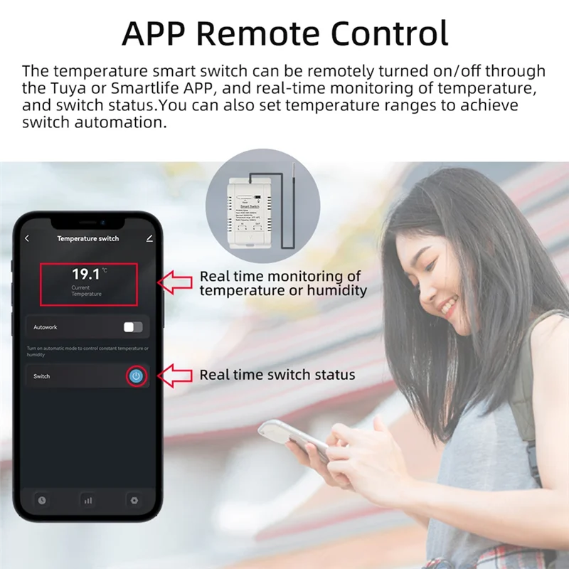 ABJF-Wifi Smart Temperature Switch With 1M Sensor Ewelink 16A Temperature Switch Supports Voice Control
