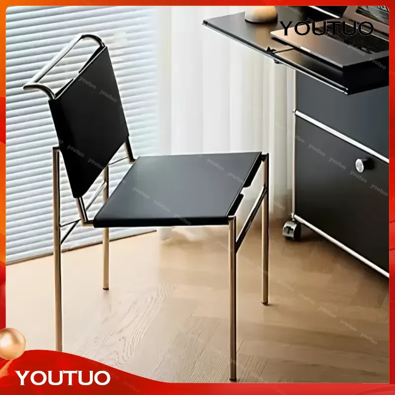 Contemporary Italian Leather Dining Chair Stainless Steel Frame Nordic Style Restaurant Home Furniture Minimalist Designer