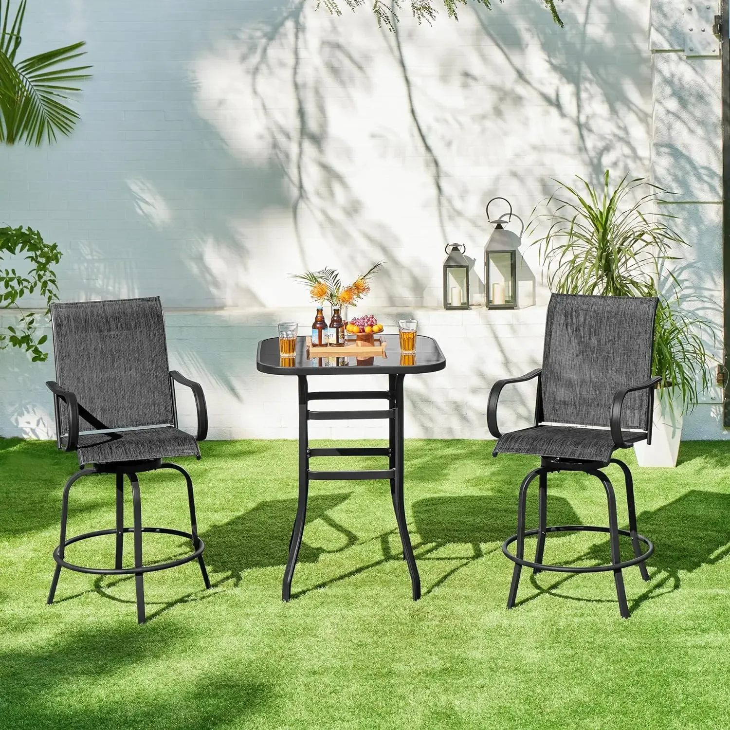 Outdoor Pátio High Bistro Banquetas, Mobília ao ar livre, All-Weather Cadeiras, Conjunto de 2