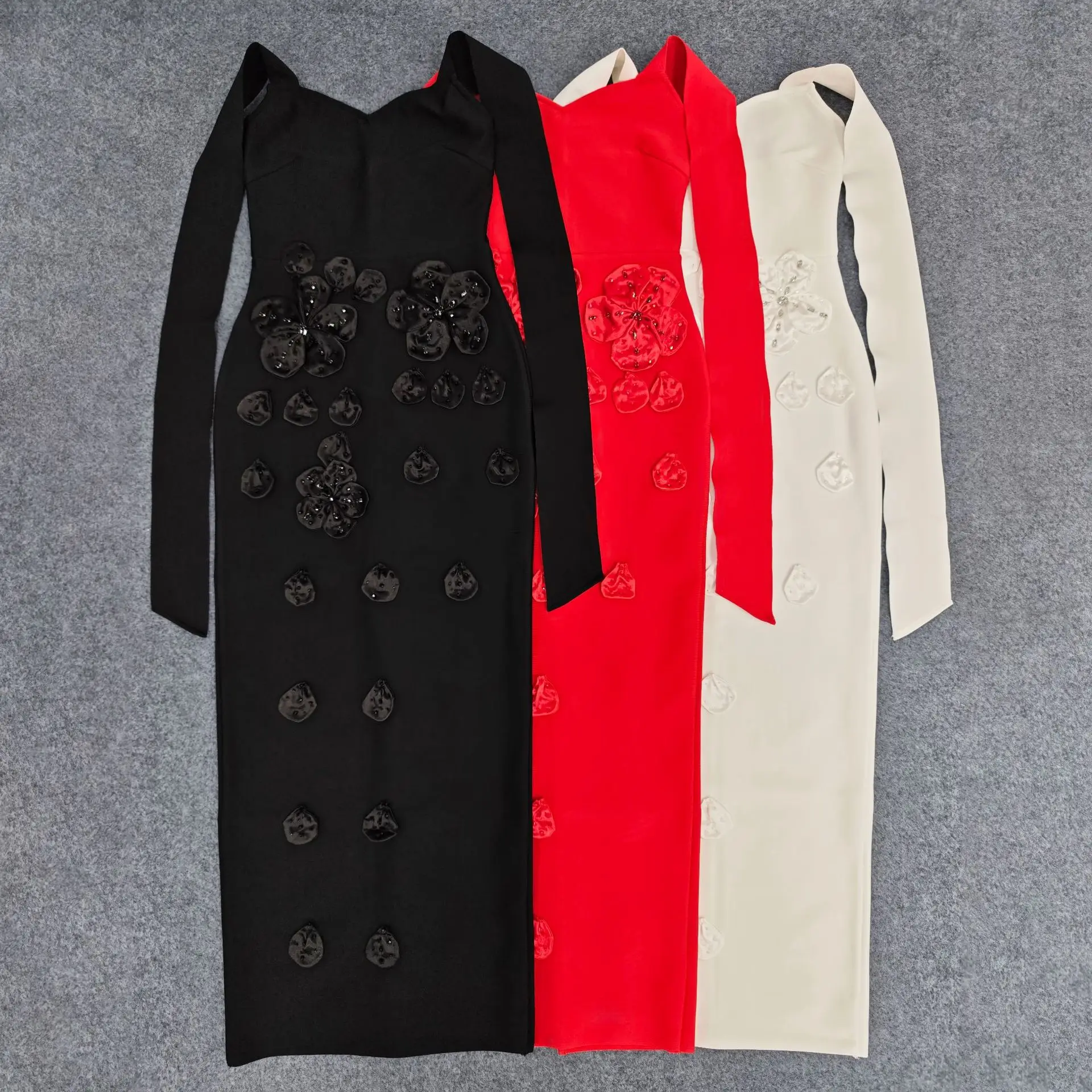 Seksowna sukienka bandażowa z kwiatowym wzorem, wiązana na szyi, dopasowana, z rękawiczkami, damska, elegancka, na wieczór, studniówkę, do klubu, na urodziny, imprezę, do klubu nocnego.