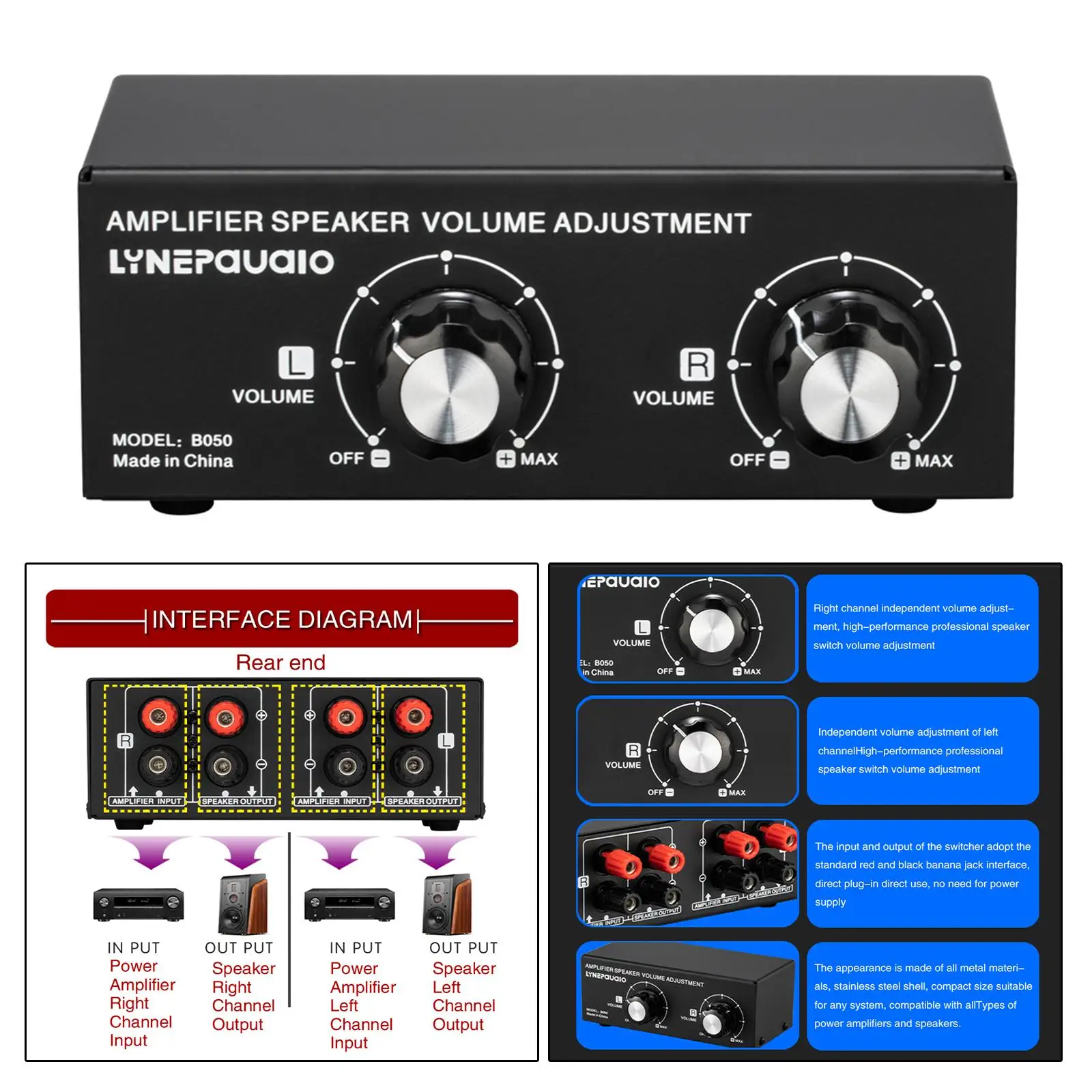 

Speaker Volume Splitter Switch Box Left Right Channels Speakers for Audio