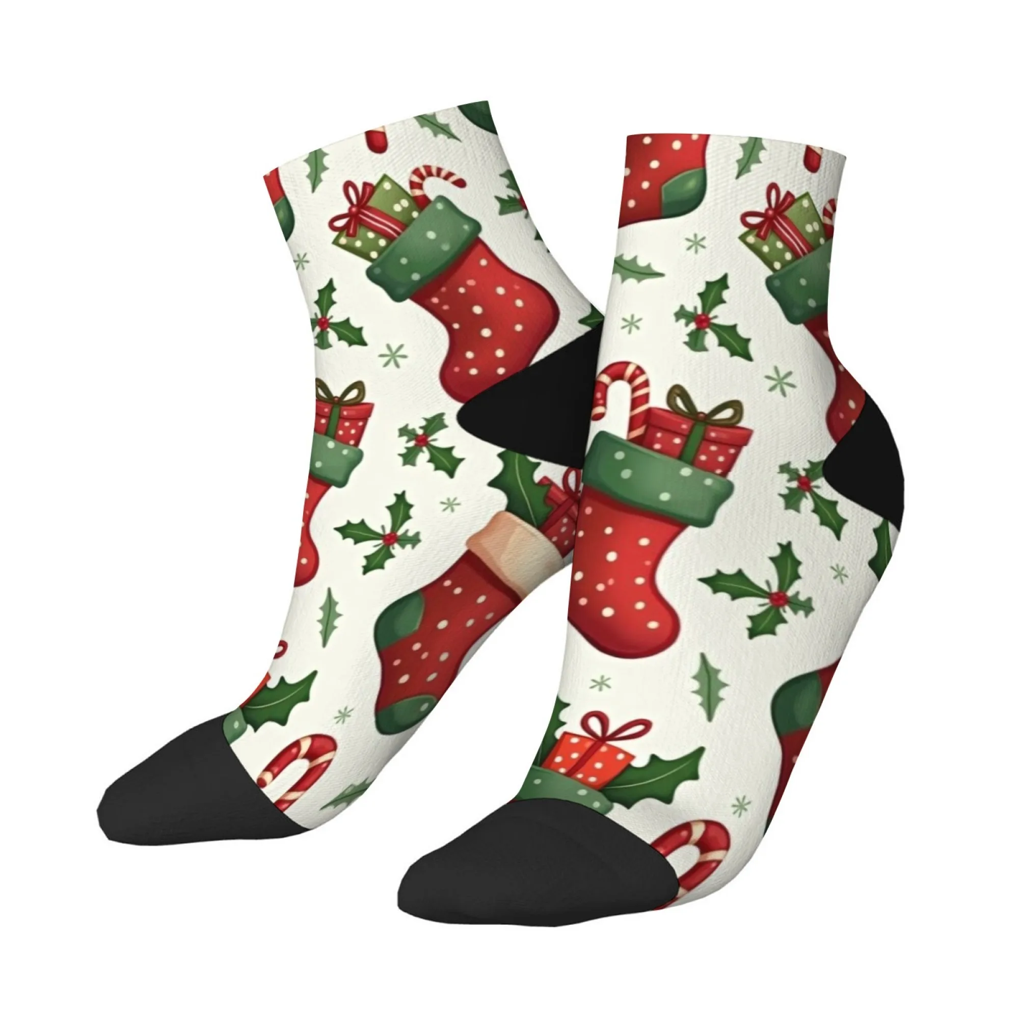 Kurze Socken im Weihnachtsstrumpf-Stil, Polyester-Mischung, bequeme Freizeitsocken für Damen und Herren, Unisex, weich, atmungsaktiv, leicht