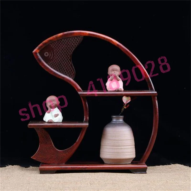 Red sour wood, fish jump style, solid wood curio shelves, ornaments pendulum frame.