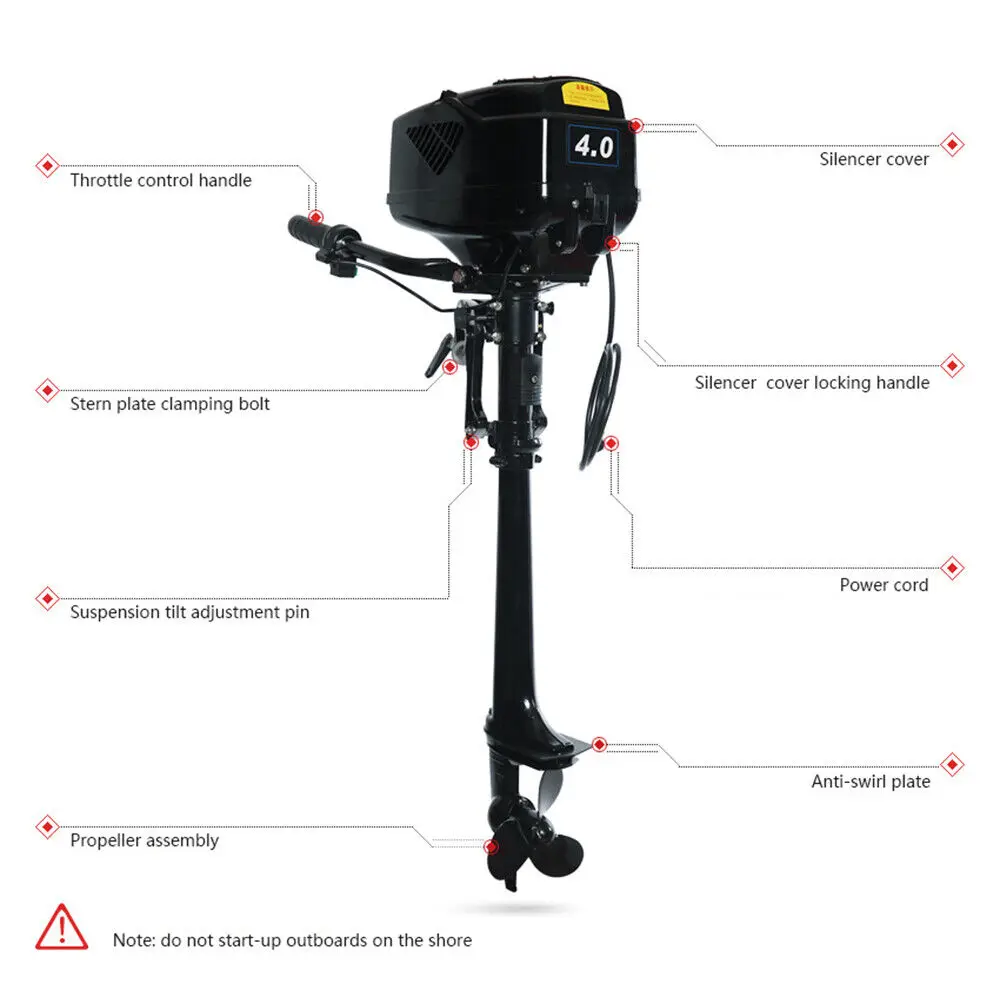 Brushless Electric Boat Outboard Motor Thrust Long Shaft Engine With Muffler For Inflatable Boats Canoes Aluminum Fishing Boats