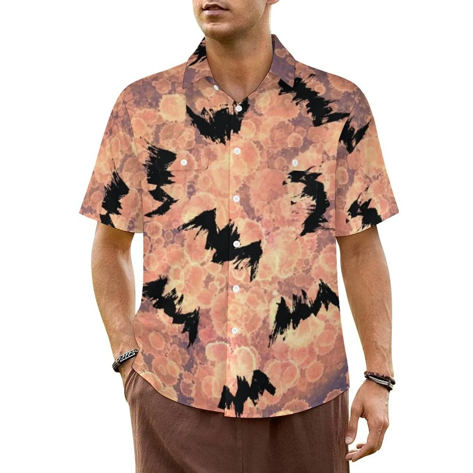 Abstract Bats Casual Shirt Spots Print Loose Hawaiian Shirts Mens Short Sleeves Vacation Fashion Graphic Plus Size 7XL Blouses