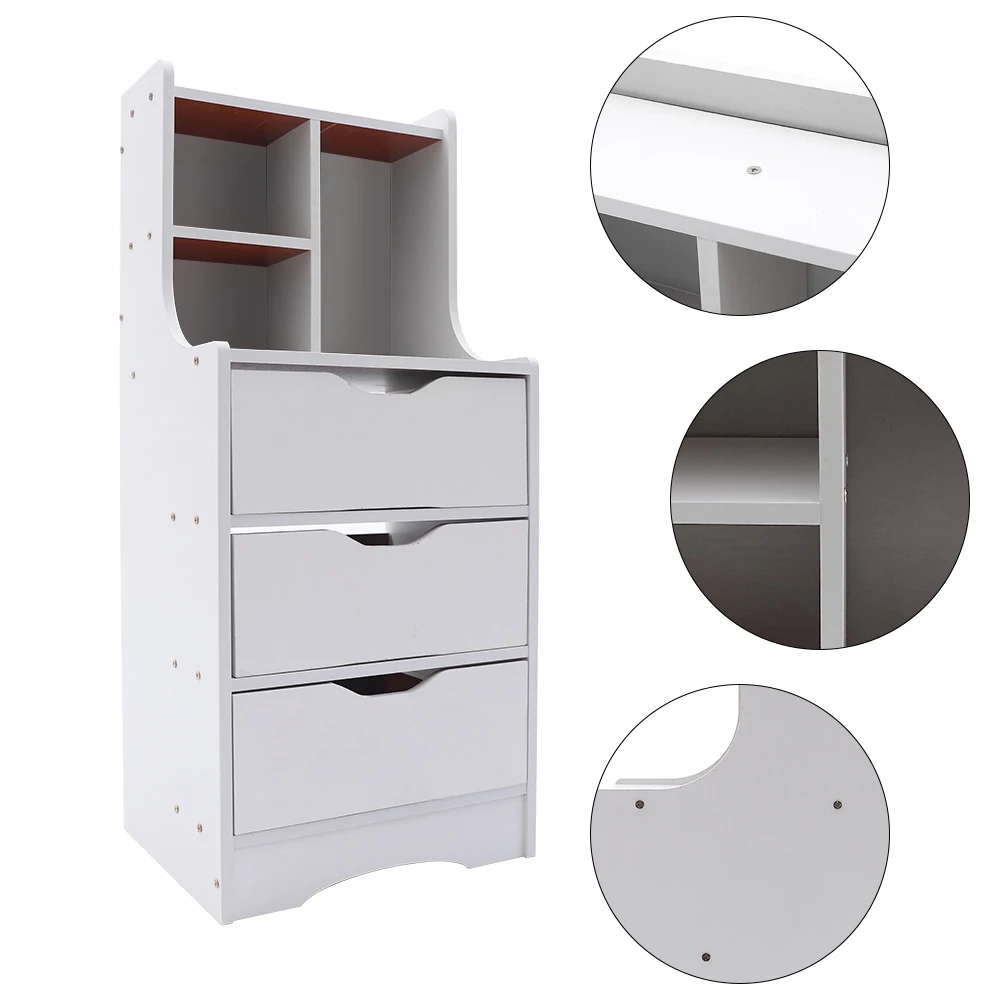 Large-capacity three-pumping warm white bedside table is necessary for corrosion-resistant and invariable furniture