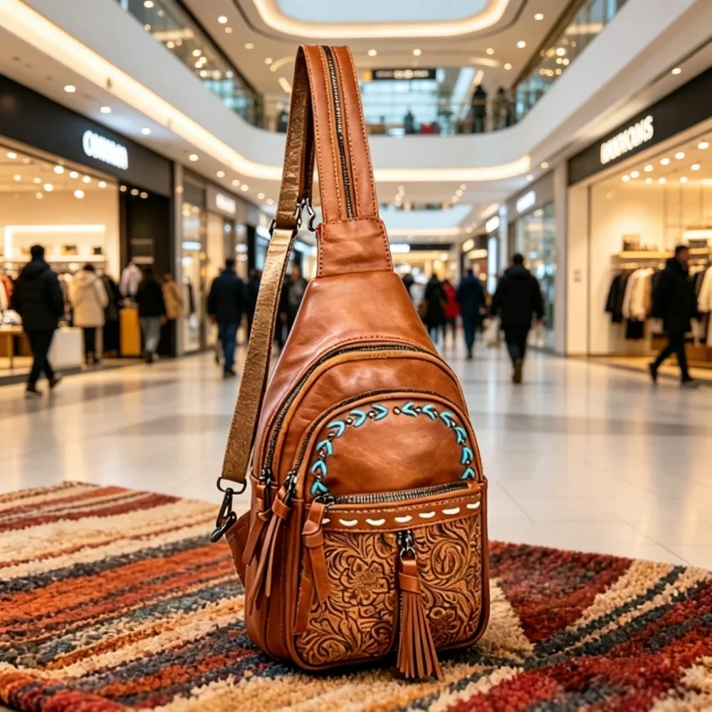 

Western Style Women Crossbody Bag, Multifunctional Sling Backpack Cute Fanny Pack Purse for Daily Outdoor Use