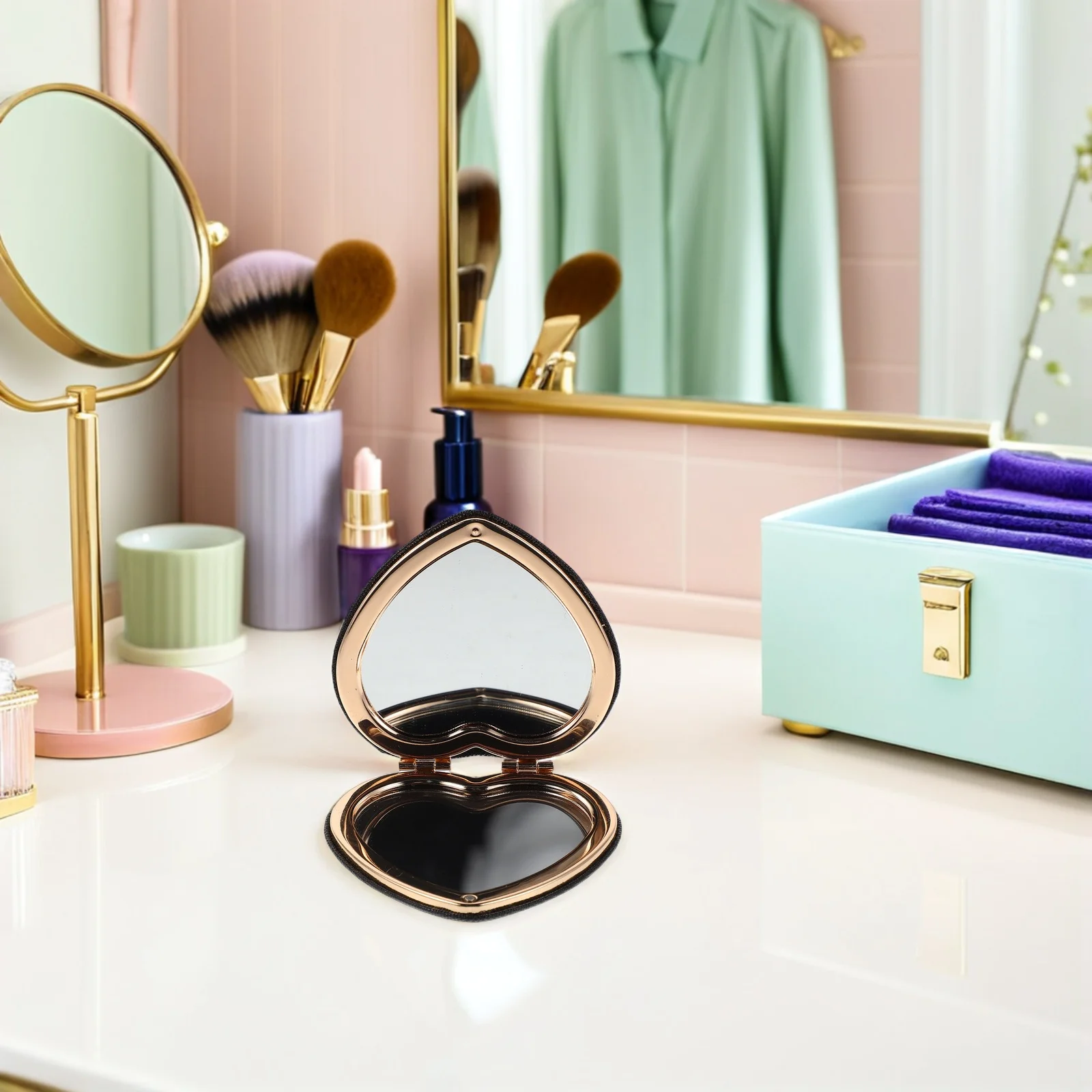 Reismake-upspiegel Draagbaar Opvouwbaar Dubbelzijdig Compact met Vlindermotief Elegant Handheld voor onderweg Touch-Ups