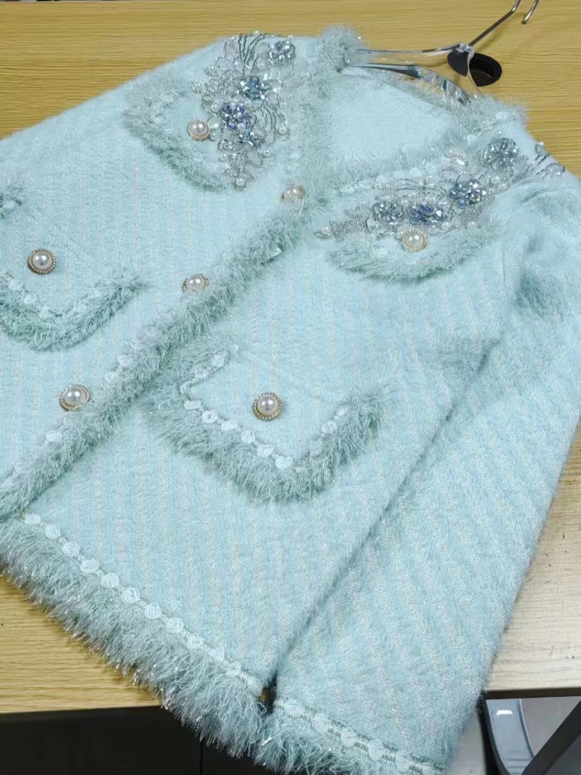 Foto Asli Gaya Mewah Berlian Bunga Rajutan Cardigan Mantel Untuk Wanita Tebal Hangat Musim Gugur Musim Dingin Sweater Luaran Jaket Rajut