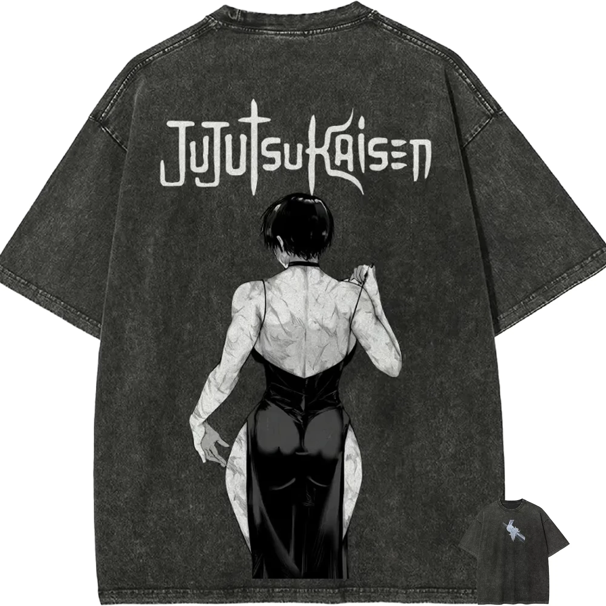 Maki Zenin Shirt Jujutsu Kaisen Anime Men Vintage Acid Wash Cotton Streetwear Muscle Mommy Graphic Tees Tops 2026 Summer New