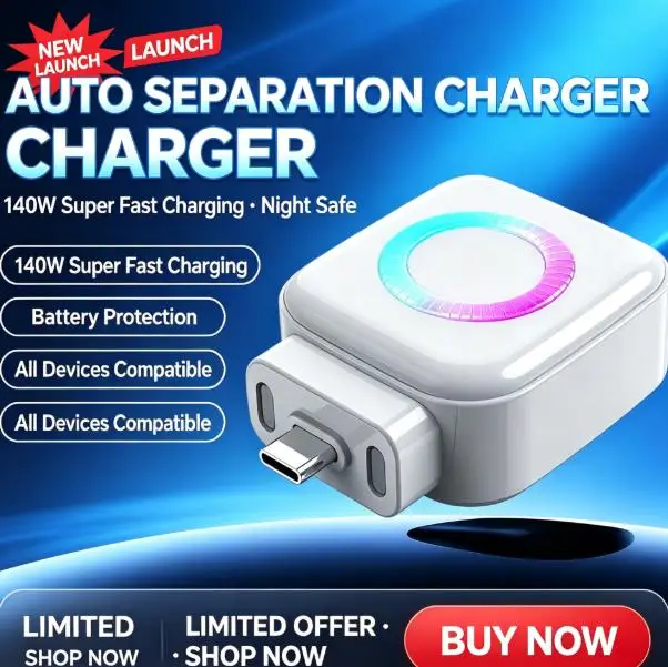 140W Type‑C Auto‑Disconnect Charging Separator AI Anti‑Overcharge Battery Protector RGB Light Safety Power‑Off Adapter For USB‑C